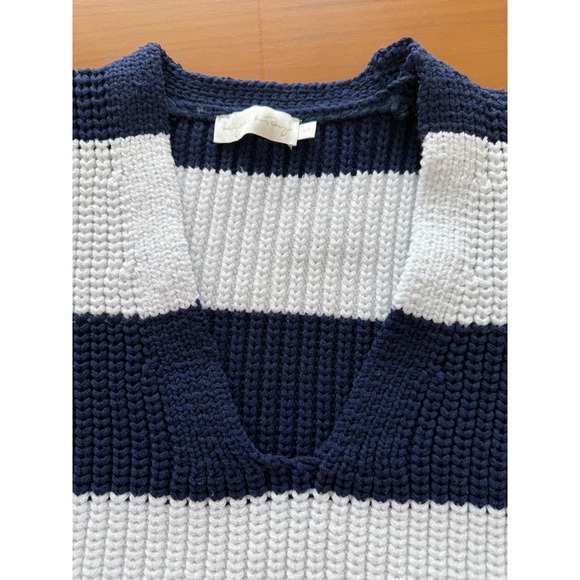 Beige Botany Striped Sweater Vest Preppy Coastal Chic Blue White Sleeveless‎ Top - Picture 2 of 5